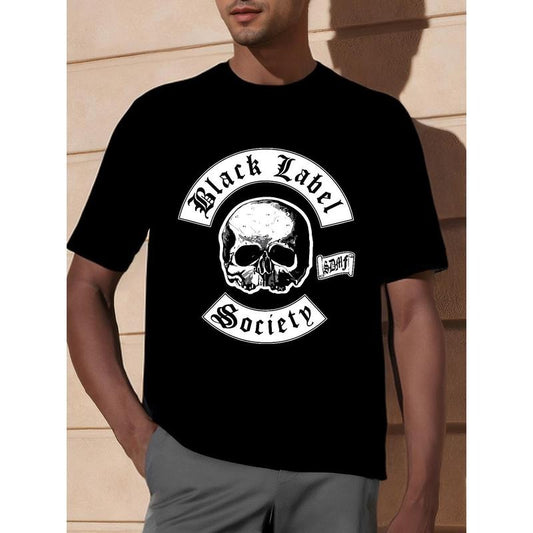 Mens Black Cotton Graphic T-Shirt - Soft, Breathable, Crew Neck, Short Sleeve, Regular Fit, All-Season Band Tee with Black Label Society Print - American Local Transfer made in usa
