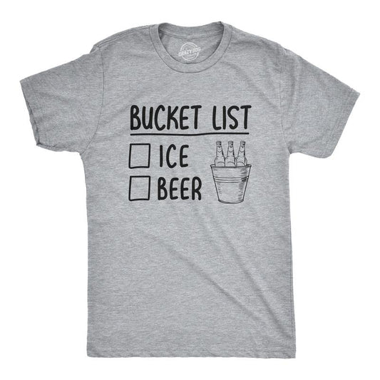 Mens Bucket List Ice Beer T shirt Funny Drinking Lover Novelty Cool Graphic Tee Mens Funny T Shirts Cool Tees Soft Stylish Casual Light Grey