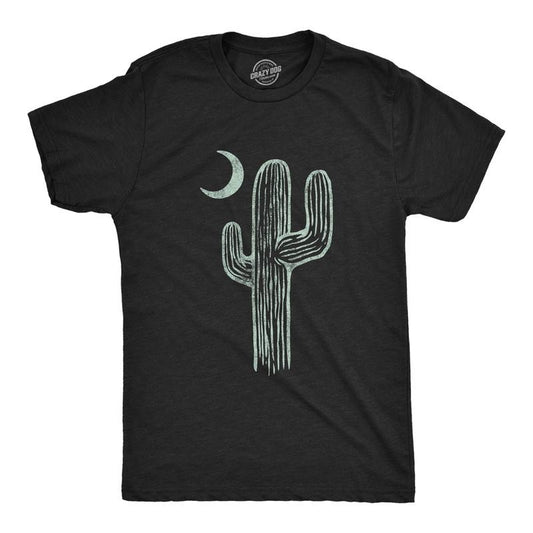 Mens Cactus Moon T Shirt Cute Desert Night Graphic Novelty Tee Mens Funny T Shirts Cool Tees Soft Stylish Casual Menswear Funny Camping Short Sleeve Novelty Tees for Guys Black