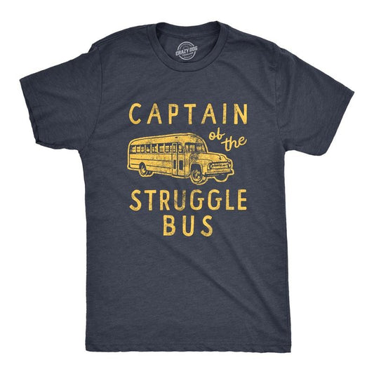 Mens Captain of the Struggle Bus T Shirt Funny Sarcastic School Bus Graphic Novelty Tee for Guys Mens Funny T Shirts Cool Tees Soft Navy -