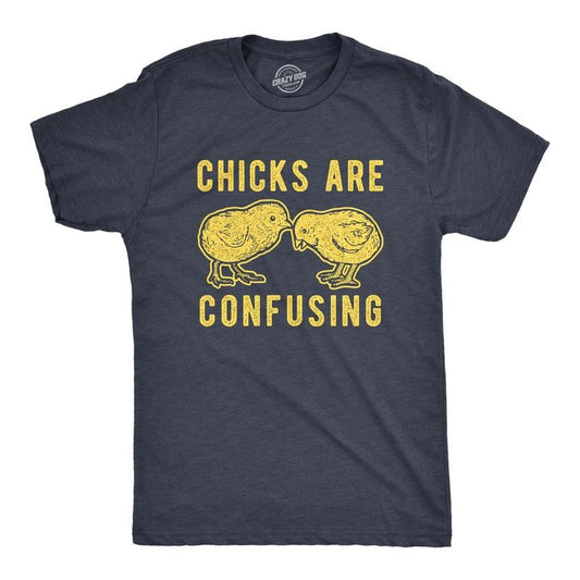 Mens Chicks Are Confusing T Shirt Funny Sarcastic Easter Baby Chicken Graphic Novelty Tee For Guys Mens Funny T Shirts Cool Tees Soft Stylish Casual Menswear Easter Apparel for Men Funny Sarcastic Navy