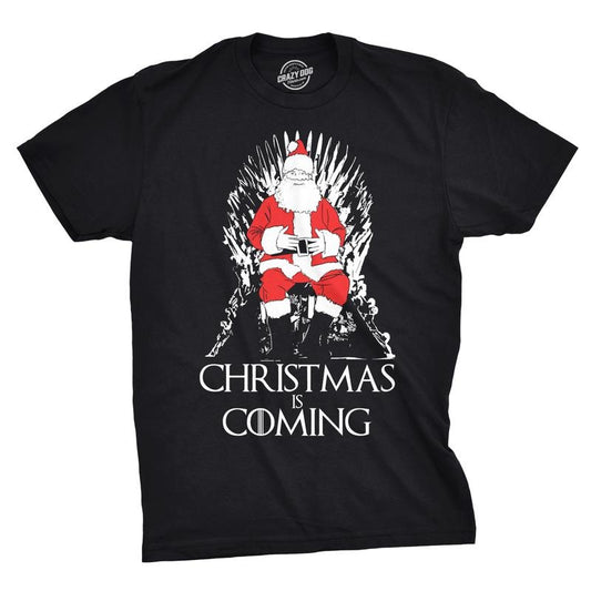 Mens Christmas Is Coming Santa Claus Funny Sarcastic Novelty Top Hilarious Tee Mens Funny T Shirts Cool Tees Soft Stylish Casual Menswear Christmas Apparel for Men Funny Movie Short Sleeve Novelty Black