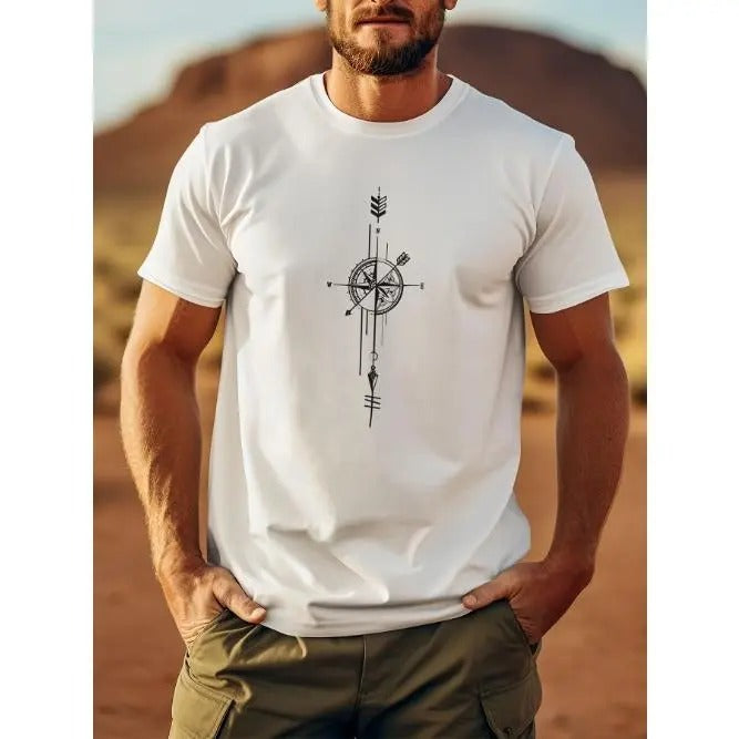 Mens Compass Graphic Tee - Lightweight & Breathable, Short Sleeve Summer Shirt - Fashionable Print Design for Casual Style Made in USA
