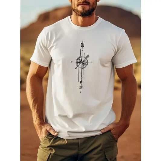 Mens Compass Graphic Tee - Lightweight & Breathable, Short Sleeve Summer Shirt - Fashionable Print Design for Casual Style Made in USA