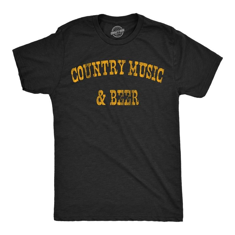 Mens Country Music And Beer Funny T Shirt Sarcastic Graphic Tee For Men Mens Funny T Shirts Cool Tees Soft Stylish Casual Menswear Beer Apparel for Men Funny Music Short Sleeve Novelty Tees for Guys Black -
