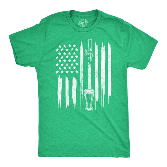 Mens Craft Beer American Flag St Patricks Day Graphic Tee Drinking T Shirt Mens Funny T Shirts Cool Tees Soft Stylish Casual Menswear Green -