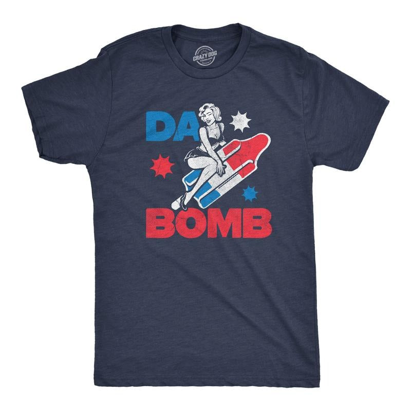 Mens Da Bomb T Shirt Funny Retro Fourth Of July Popsicle Tee For Guys Mens Funny T Shirts Cool Tees Soft Stylish Casual Menswear Patriotic Apparel for Men Novelty Tees for Guys Navy -