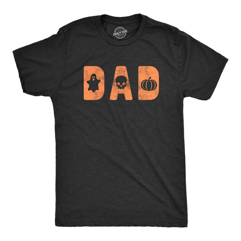 Mens Dad Halloween T Shirt Funny Spooky Trick Or Treat Father Graphic Novelty Tee Mens Funny T Shirts Cool Tees Soft Stylish Casual Menswear Halloween Apparel for Men Novelty Tees for Guys Black -