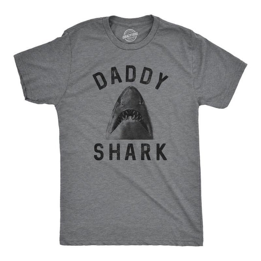 Mens Daddy Shark T Shirt Funny Shark Face Chomp Jaws Fathers Day Graphic Tee Mens Funny T Shirts Cool Tees Soft Stylish Casual Menswear Dark Grey