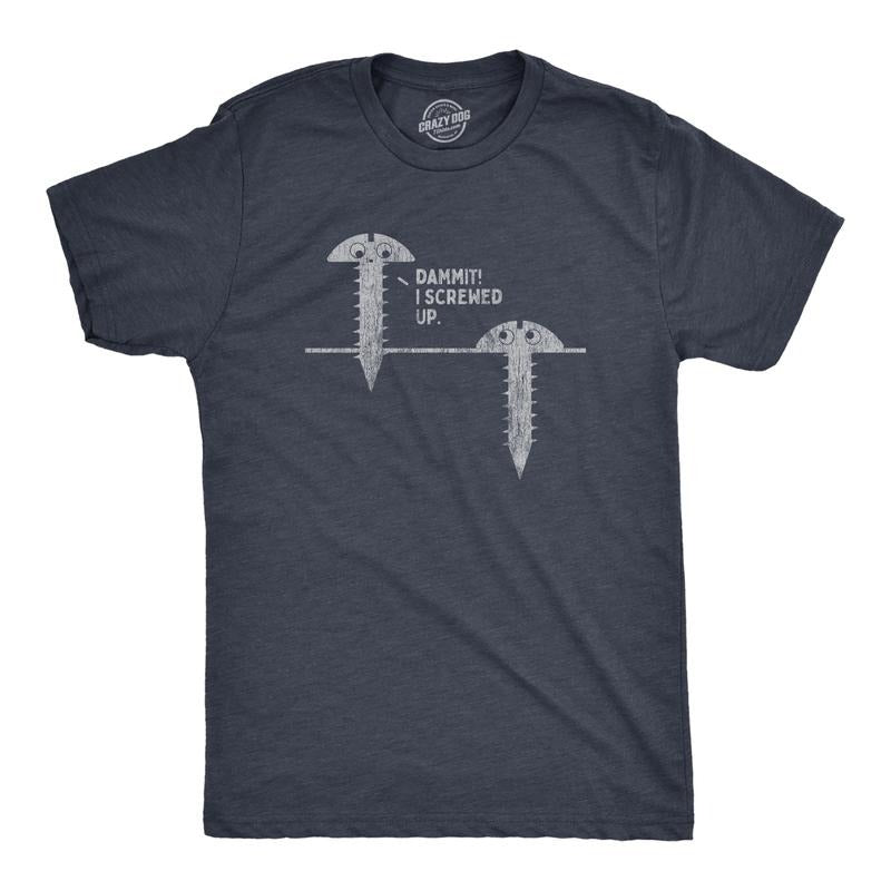 Mens Damnit I Screwed Up T Shirt Funny Tools Handy Home Improvement Graphic Novelty Tee Mens Funny T Shirts Cool Tees Soft Stylish Casual Menswear Funny Sarcastic Short Sleeve Novelty Tees for Guys Navy