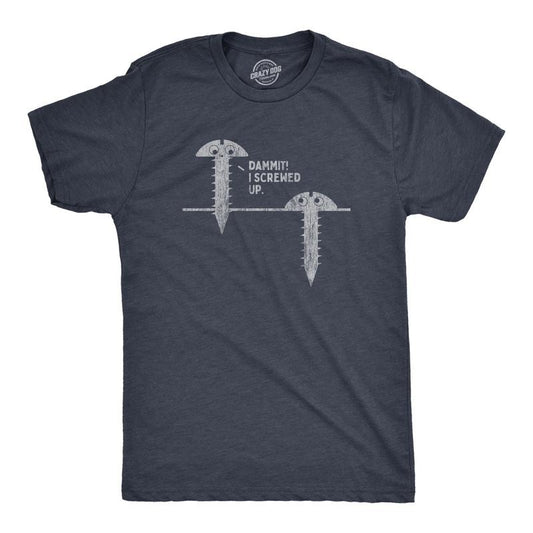 Mens Damnit I Screwed Up T Shirt Funny Tools Handy Home Improvement Graphic Novelty Tee Mens Funny T Shirts Cool Tees Soft Stylish Casual Menswear Funny Sarcastic Short Sleeve Novelty Tees for Guys Navy