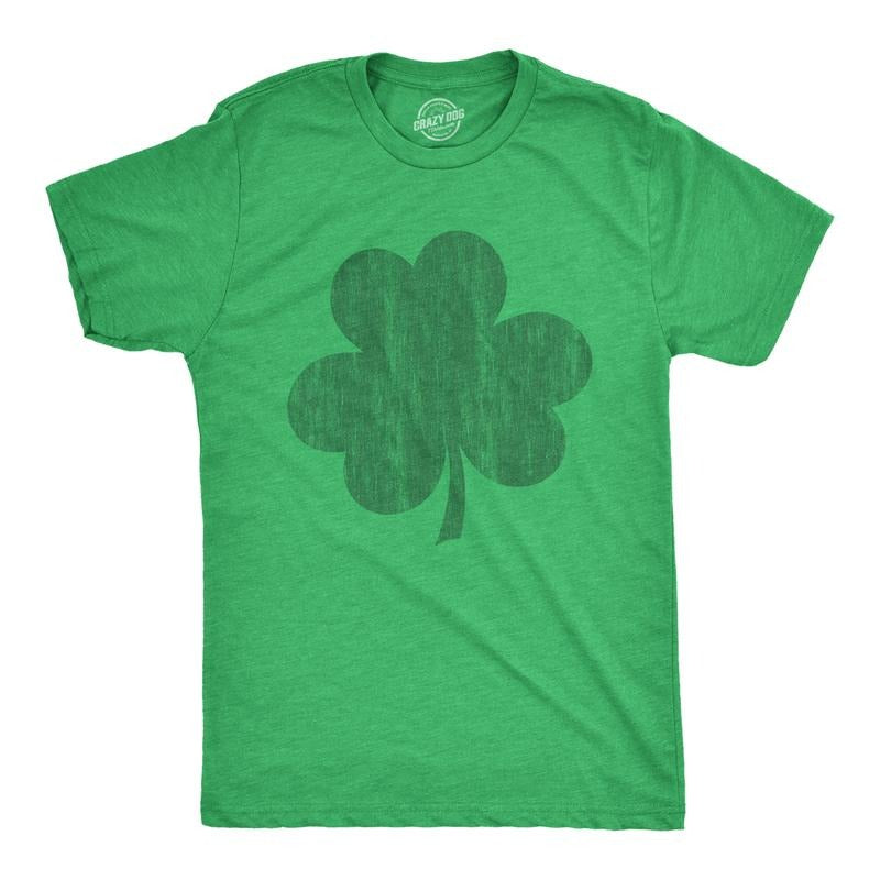 Mens Distressed Clover T Shirt Cool St Patricks Day Vintage Shamrock Awesome Graphic Tee Mens Funny T Shirts Cool Tees Soft Stylish Casual Menswear Saint Patrick's Day Apparel for Men Funny Vintage Green -