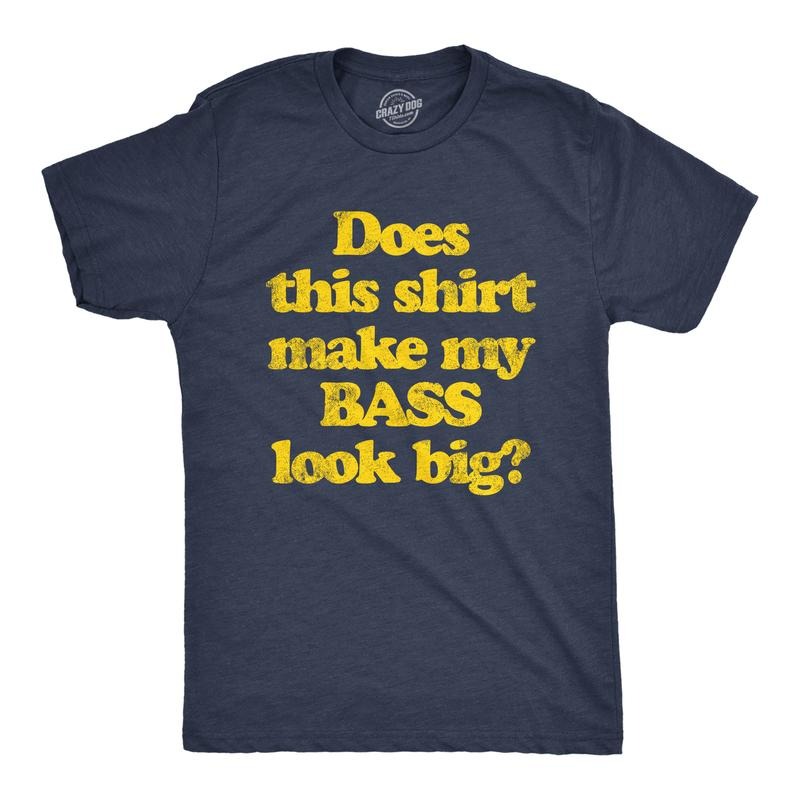 Mens Does This Shirt Make My Bass Look Big T Shirt Funny Fishing Graphic Tee Mens Funny T Shirts Cool Tees Soft Stylish Casual Menswear Funny Fishing Short Sleeve Novelty Tees for Guys Navy