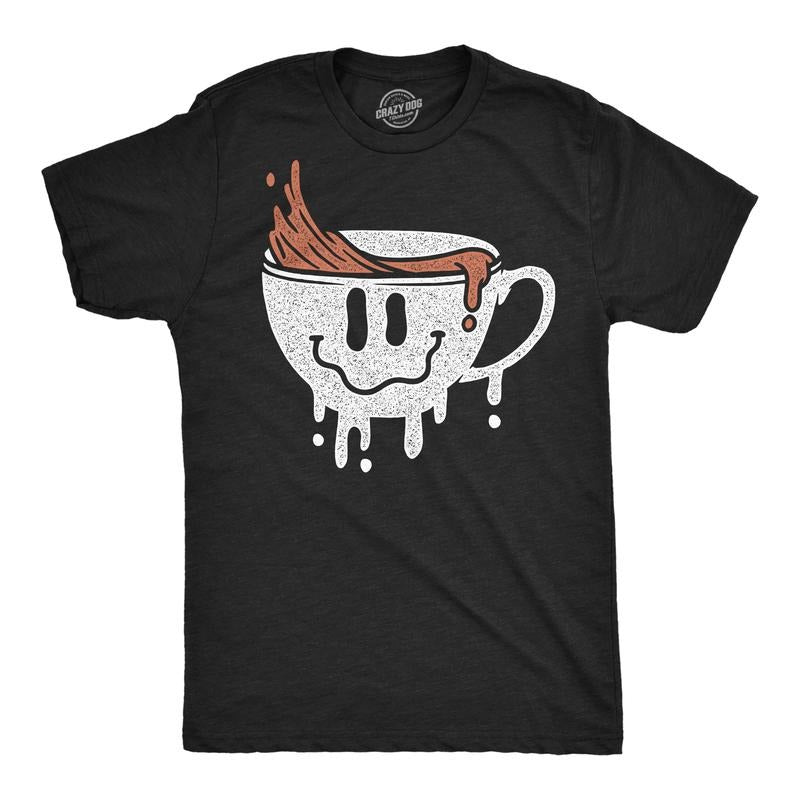 Mens Dripping Coffee Smile Funny T Shirts Caffeine Graphic Tee for Men Mens Funny T Shirts Cool Tees Soft Stylish Casual Menswear Funny Coffee Short Sleeve Novelty Tees for Guys Black -