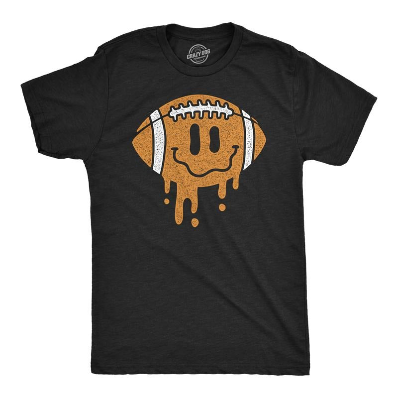 Mens Dripping Football Smile Funny T Shirts Sports Graphic Tee For Men Mens Funny T Shirts Cool Tees Soft Stylish Casual Menswear Funny Football Short Sleeve Novelty Tees for Guys Black -