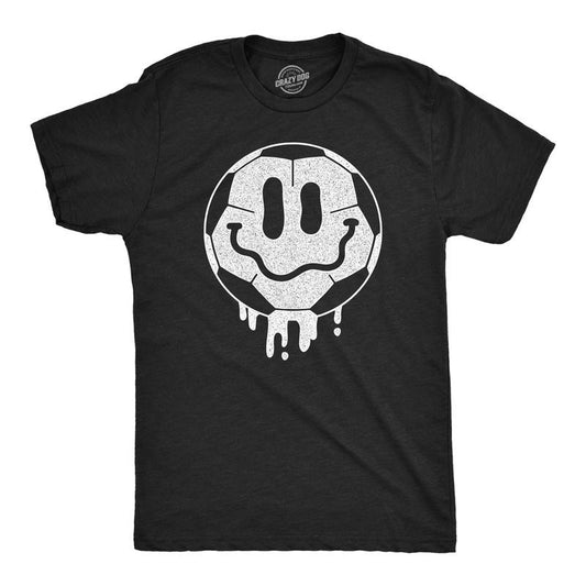 Mens Dripping Soccer Ball Smile Funny T Shirts Sports Graphic Tee For Men Mens Funny T Shirts Cool Tees Soft Stylish Casual Menswear Funny Soccer Short Sleeve Novelty Tees for Guys Black -