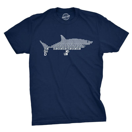 Mens Dun Dun Shark Theme T-Shirt Cool Graphic Great White Music Text Tee Mens Funny T Shirts Cool Tees Soft Stylish Casual Menswear Shark Apparel for Men Funny Music Short Sleeve Novelty Tees for Guys Navy - Dun