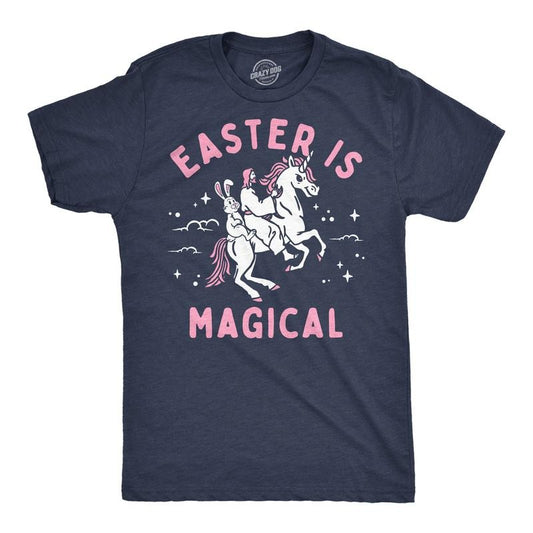 Mens Easter Is Magical Funny T Shirt Sarcastic Easter Bunny Graphic Tee For Men Mens Funny T Shirts Cool Tees Soft Stylish Casual Menswear Easter Apparel for Men Funny Unicorn Short Sleeve Novelty Navy -