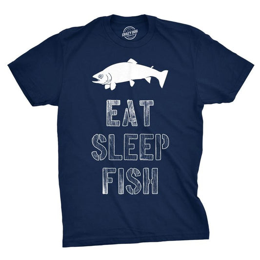 Mens Eat Sleep Fish T Shirt Funny Sarcastic Novelty Fishing Lover Gift for Dad Mens Funny T Shirts Cool Tees Soft Stylish Casual Menswear Vintage Apparel for Men Funny Fishing Short Sleeve Novelty