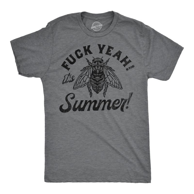 Mens F*ck Yeah Its Summer Funny T Shirt Sarcastic Cicada Graphic Tee For Men Mens Funny T Shirts Cool Tees Soft Stylish Casual Menswear Funny Sarcastic Short Sleeve Novelty Tees for Guys Dark Grey
