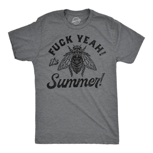 Mens F*ck Yeah Its Summer Funny T Shirt Sarcastic Cicada Graphic Tee For Men Mens Funny T Shirts Cool Tees Soft Stylish Casual Menswear Funny Sarcastic Short Sleeve Novelty Tees for Guys Dark Grey