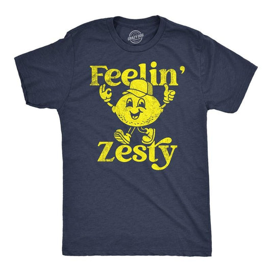 Mens Feelin Zesty Funny T Shirt Sarcastic Lemon Graphic Novelty Tee for Men Mens Funny T Shirts Cool Tees Soft Stylish Casual Menswear Navy -