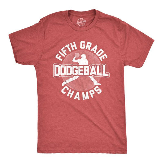 Mens Fifth Grade Dodgeball Champs T shirt Funny Vintage 80s Gym Cool Graphic Tee Mens Funny T Shirts Cool Tees Soft Stylish Casual Menswear Teacher Apparel for Men Funny Nerd Short Sleeve Novelty Tees Red