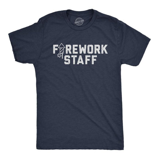 Mens Firework Staff T Shirt Funny 4th Of July Independence Day Graphic Tee Mens Funny T Shirts Cool Tees Soft Stylish Casual Menswear Patriotic Apparel for Men Novelty Tees for Guys Navy -