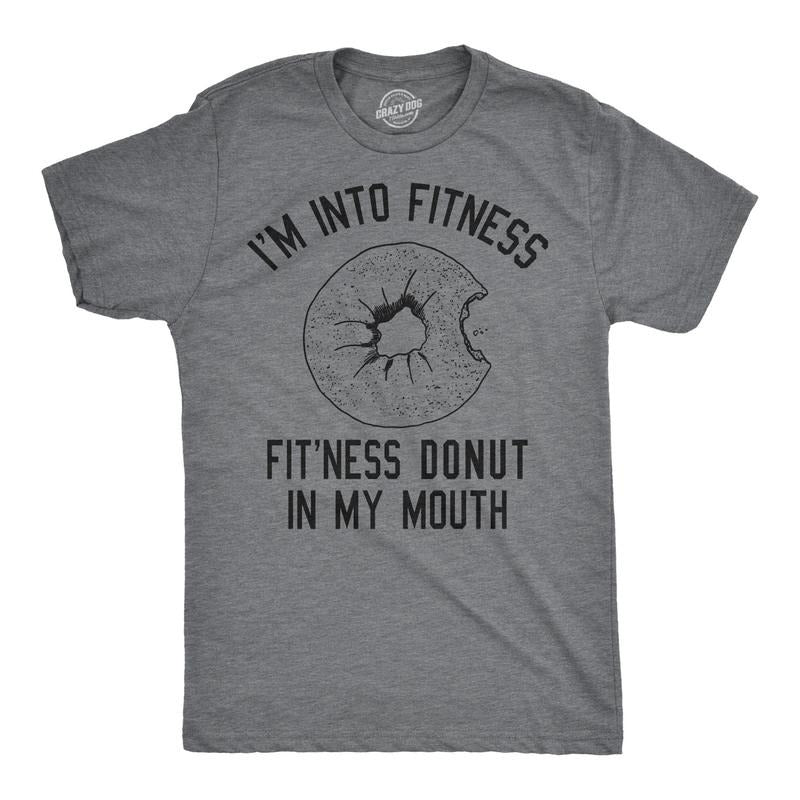 Mens Fitness Donut In My Mouth T shirt Funny Foodie Gift Sarcastic Tee for Guys Mens Funny T Shirts Cool Vintage Fashion T-Shirt Gift Dark Grey