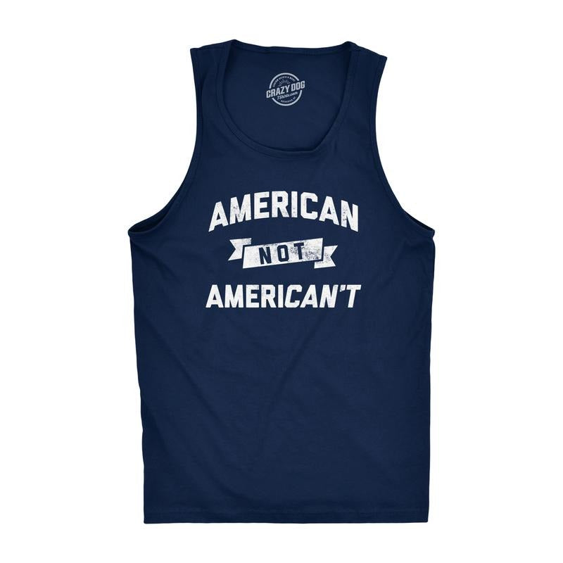 Mens Fitness Tank American Not Americant Tanktop Funny USA Pride 4th of July Shirt Funny Workout Shirt for Men with Plus Sizes Patriotic Tank Top for Men Funny Political Sleeveless Tee Novelty Tank Navy