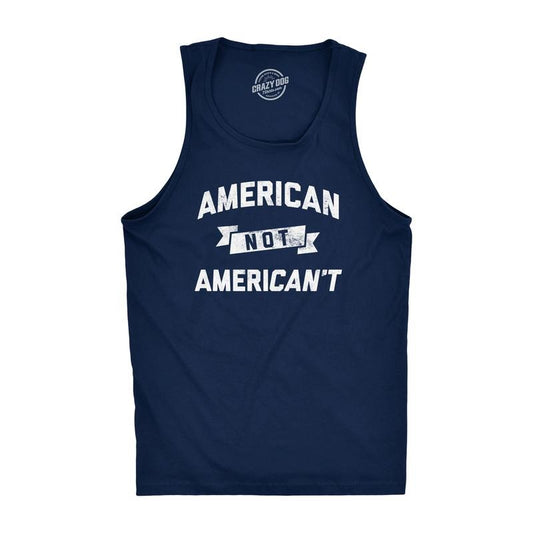 Mens Fitness Tank American Not Americant Tanktop Funny USA Pride 4th of July Shirt Funny Workout Shirt for Men with Plus Sizes Patriotic Tank Top for Men Funny Political Sleeveless Tee Novelty Tank Navy