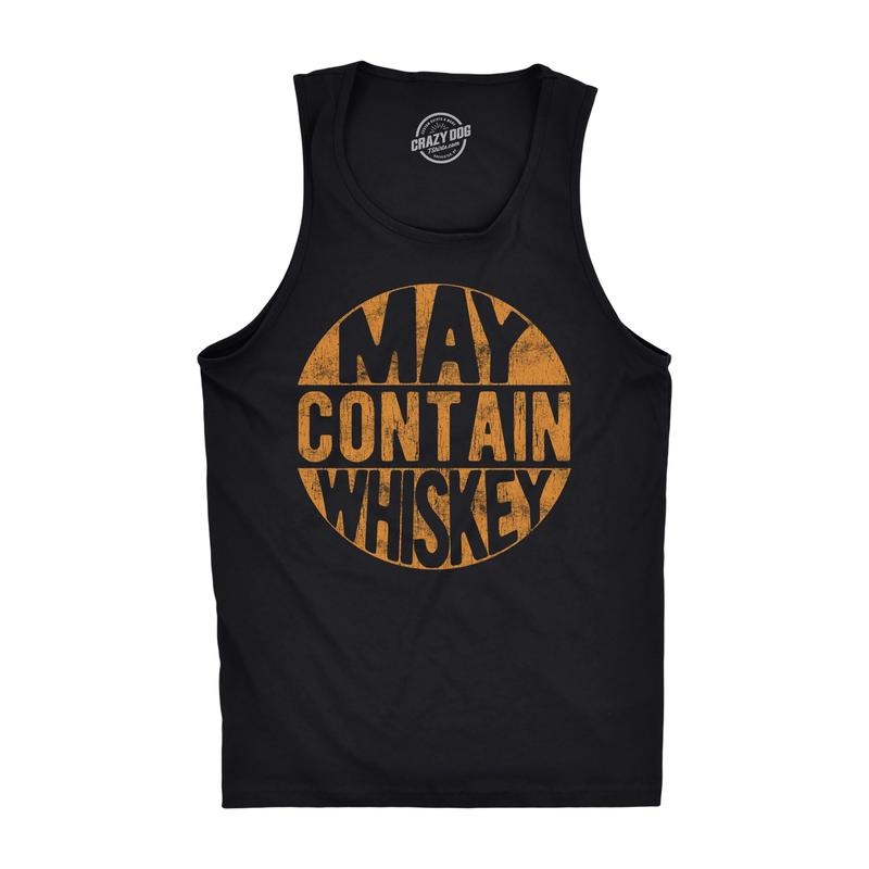 Mens Fitness Tank May Contain Whiskey Tanktop Funny Liquor Drinking Party Graphic Sleeveless Funny Workout Shirt for Men with Plus Sizes Liquor Tank Top for Men Funny Drinking Sleeveless Tee Novelty Black