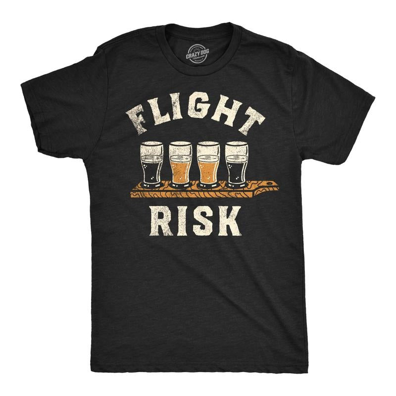 Mens Flight Risk Funny T Shirts Sarcastic Drinking Graphic Tee For Men Mens Funny T Shirts Cool Tees Soft Stylish Casual Menswear Beer Apparel for Men Funny Drinking Short Sleeve Novelty Tees for Guys Black -