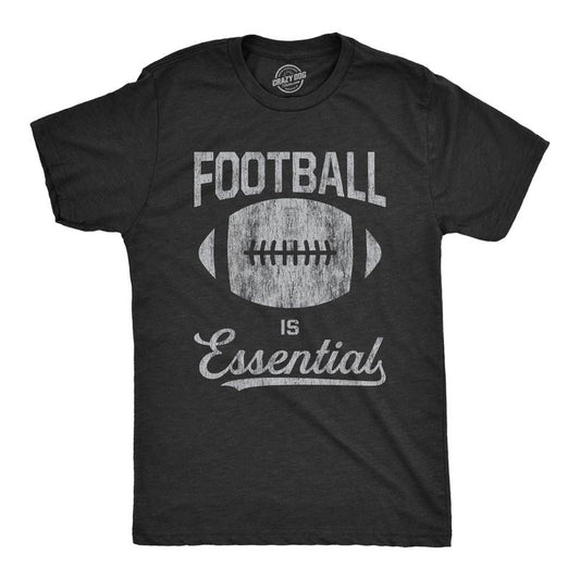 Mens Football Is Essential T Shirt Funny Sports Big Game Sunday Novelty Graphic Tee Mens Funny T Shirts Cool Tees Soft Stylish Casual Menswear Football Apparel for Men Funny Introvert Short Sleeve Black