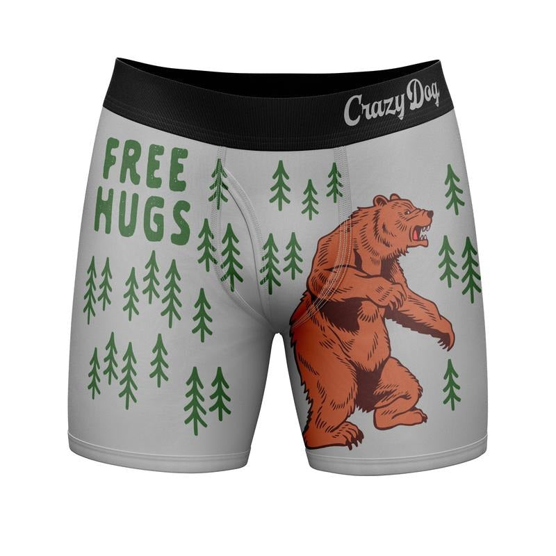 Mens Free Hugs Boxer Briefs Funny Bear Graphic Novelty Gag Underwear For Guys Funny Graphic Boxers Dad Joke  Funny Animal  Mens Novelty Boxer Briefs Grey