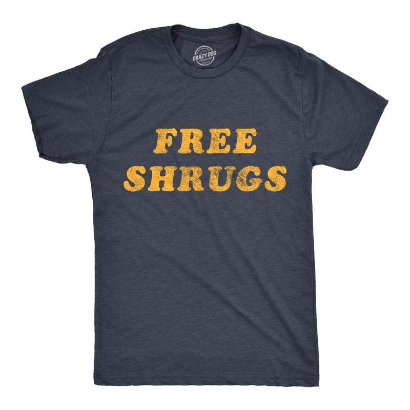 Mens Free Shrugs T Shirt Funny Introvert Hugs Sarcastic Novelty Graphic Tee Mens Funny T Shirts Cool Tees Soft Stylish Casual Menswear Funny Introvert Short Sleeve Novelty Tees for Guys Navy