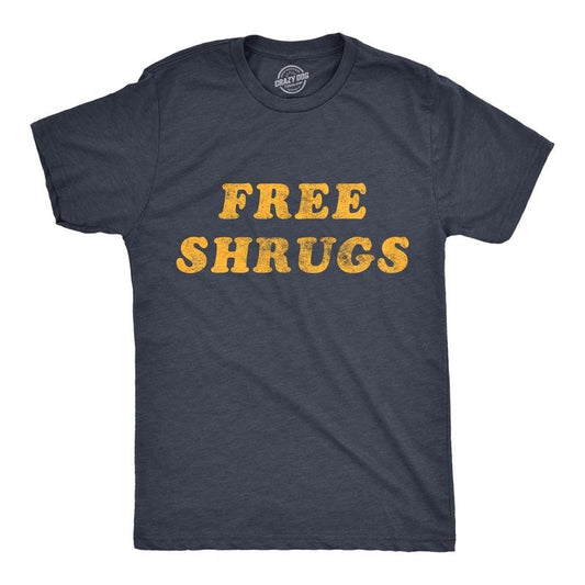 Mens Free Shrugs T Shirt Funny Introvert Hugs Sarcastic Novelty Graphic Tee Mens Funny T Shirts Cool Tees Soft Stylish Casual Menswear Funny Introvert Short Sleeve Novelty Tees for Guys Navy