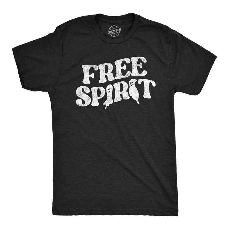 Mens Free Spirit T Shirt Funny Halloween Party Ghost Graphic Novelty Tee For Guys Mens Funny T Shirts Cool Tees Soft Stylish Casual Menswear Halloween Apparel for Men Funny Sarcastic Short Sleeve Black