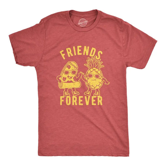 Mens Friends Forever Pizza And Pineapple T Shirt Funny Novelty Food Graphic Tee For Men Mens Funny T Shirts Cool Tees Soft Stylish Casual Menswear Funny Food Short Sleeve Novelty Tees for Guys Red
