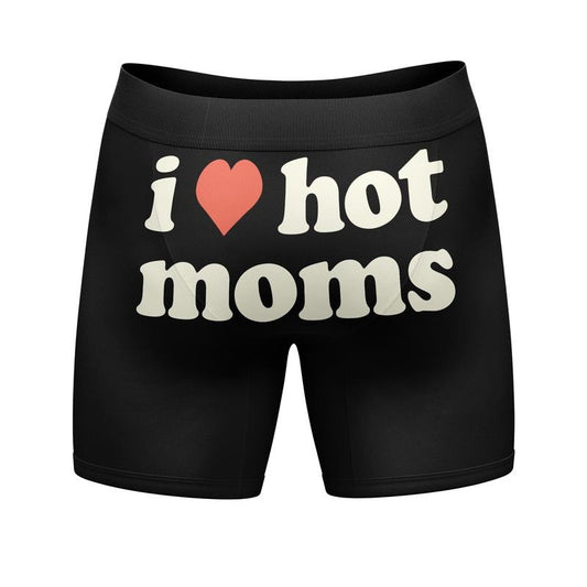 Mens Funny Boxers I Heart Hot Moms Sarcastic Graphic Underweat for Men Funny Graphic Boxers Mother's Day  Funny Sarcastic  Mens Novelty Black - I