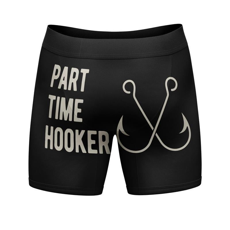 Mens Funny Boxers Part Time Hooker Fishing Graphic Underwear for Men Funny Graphic Boxers Dad Joke  Funny Fishing  Mens Novelty Boxer Briefs Black -