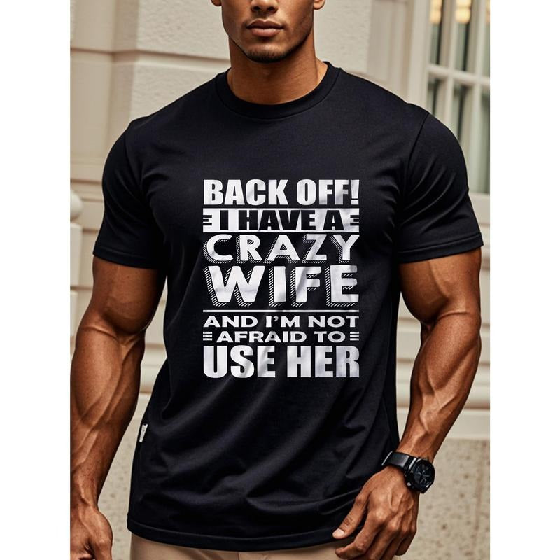 Mens Funny Shirt I Have A Crazy Wife T-Shirt Husband Funny Shirt, Husband T Shirt For Men, Men's T Shirts, Crew Neck Graphicng, Weekend Casual, Moisture - Wicking, Sports Tees For Fitness Enthusiasts, Outdoor Adventures, Made in USA