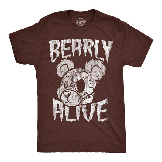 Mens Funny T Shirts Bearly Alive Sarcastic Creepy Bear Graphic Novelty Tee For Men Mens Funny T Shirts Cool Tees Soft Stylish Casual Menswear Halloween Apparel for Men Funny Halloween Short Sleeve Brown -