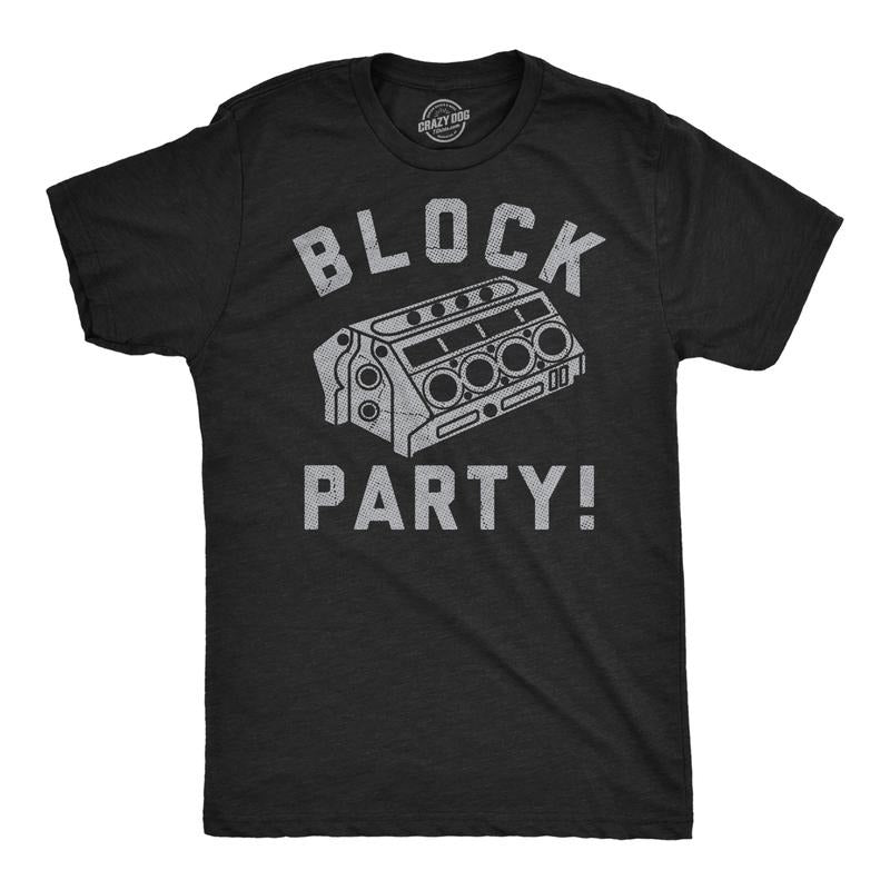 Mens Funny T Shirts Block Party Sarcastic Engine Graphic Novelty Mechanic Tee For Men Mens Funny T Shirts Cool Tees Soft Stylish Casual Menswear Dad Joke Apparel for Men Funny Mechanic Short Sleeve Black -