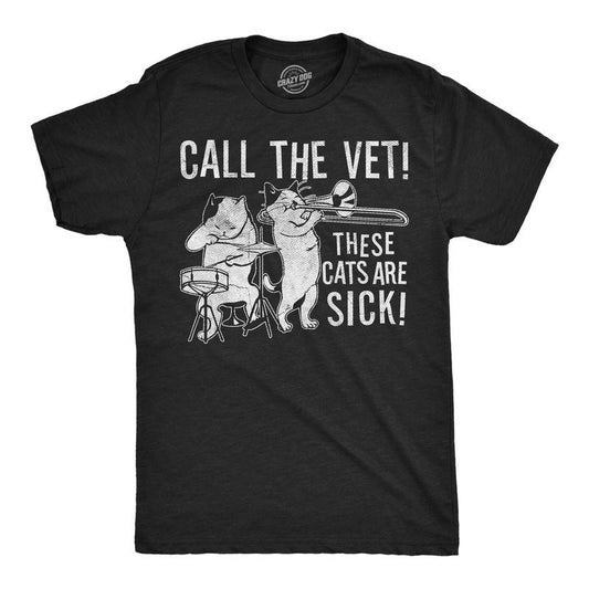 Mens Funny T Shirts Call The Vet These Cats Are Sick Sarcastic Music Graphic Novelty Tee For Men Mens Funny T Shirts Cool Tees Soft Stylish Casual Menswear Cat Apparel for Men Funny Music Short Sleeve Black -