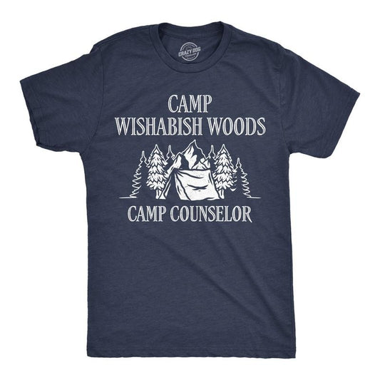 Mens Funny T Shirts Camp Wishabish Woods Camping Graphic Novelty Tee For Men Mens Funny T Shirts Cool Tees Soft Stylish Casual Menswear Sarcastic Apparel for Men Funny Camping Short Sleeve Novelty Navy -