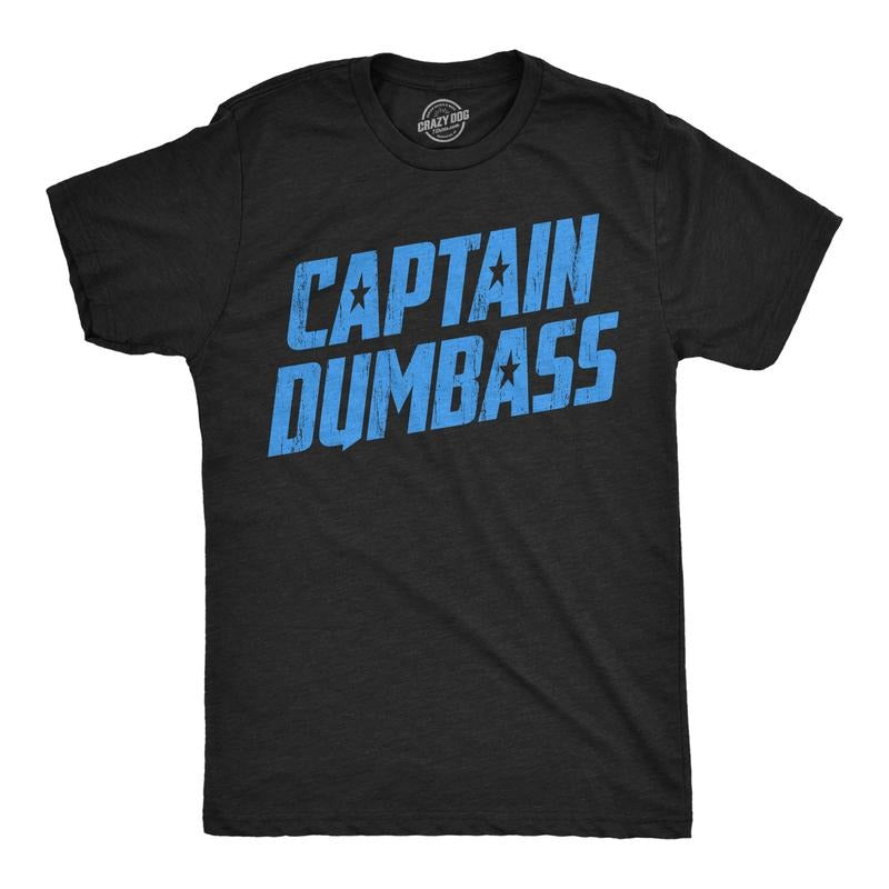 Mens Funny T Shirts Captain Dumbass Sarcastic Graphic Novelty Tee For Men Mens Funny T Shirts Cool Tees Soft Stylish Casual Menswear Funny Sarcastic Short Sleeve Novelty Tees for Guys Black -