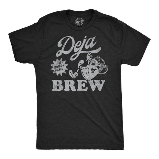 Mens Funny T Shirts Deja Brew Sarcastic Drinking Graphic Tee For Men Mens Funny T Shirts Cool Tees Soft Stylish Casual Menswear Drinking Apparel for Men Funny Beer Short Sleeve Novelty Tees for Guys Black -