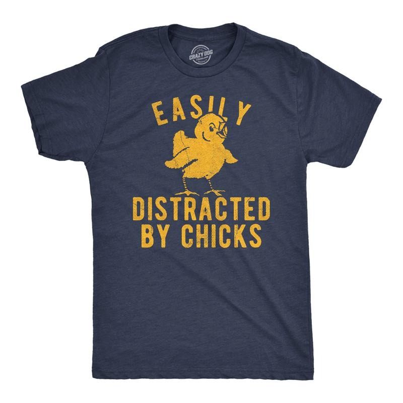 Mens Funny T Shirts Easily Distracted By Chicks Sarcastic Easter Graphic Novelty Tee For Men Mens Funny T Shirts Cool Tees Soft Stylish Casual Menswear Easter Apparel for Men Funny Sarcastic Short Navy -