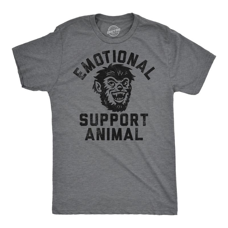 Mens Funny T Shirts Emotional Support Animal Werewolf Sarcastic Halloween Graphic Tee For Men Mens Funny T Shirts Cool Tees Soft Stylish Casual Menswear Halloween Apparel for Men Funny Animal Short Dark Grey